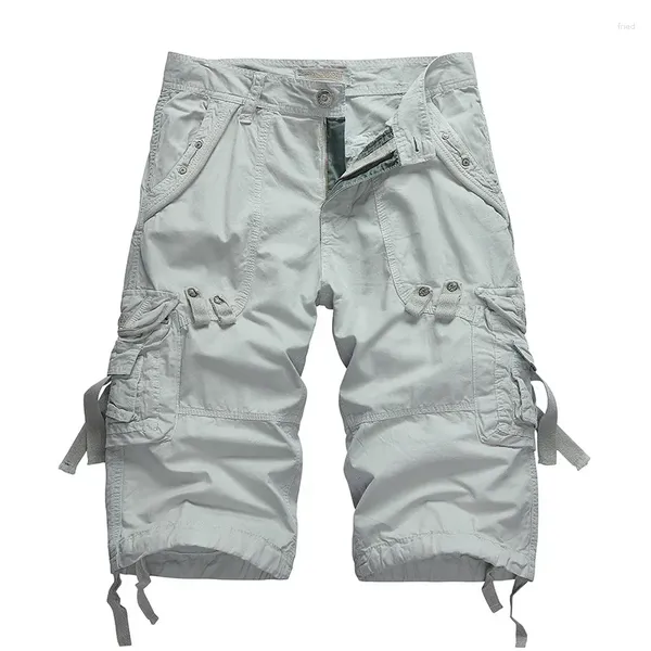 Pantalones para hombres Pantalones cortos de carga de verano Hombres Algodón Casual Al aire libre Militar Multibolsillo Moda Longitud de pantorrilla Tallas grandes