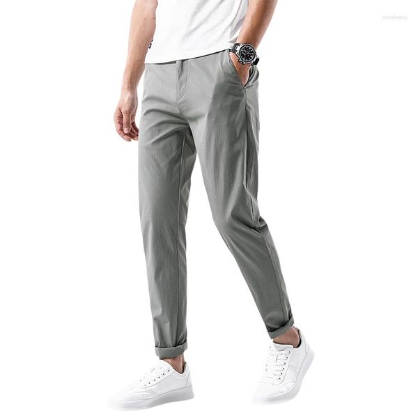 Pantalones de hombre, pantalones finos de algodón informales de verano, transpirables, sueltos, rectos, deportivos, ropa de calle sólida, pista