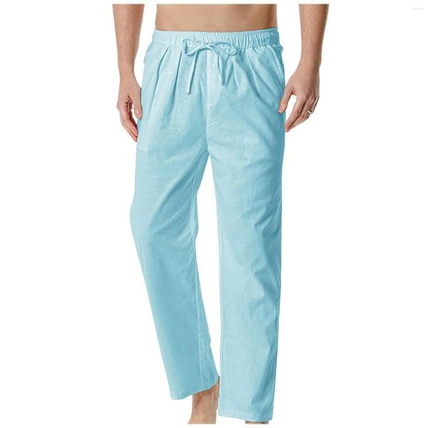 Pantalons pour hommes été décontracté mode coton lin couleur unie pantalon maison léger respirant à la mode Yoga sport survêtement