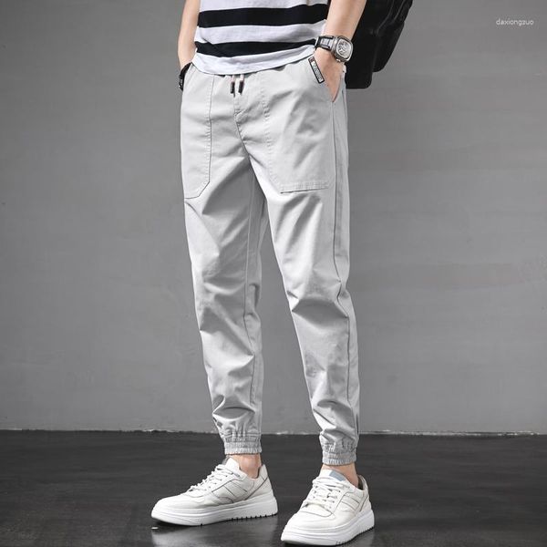 Pantalones De Hombre Verano Casual Moda Gris Claro Hasta El Tobillo Ligero Slim Fit Cintura Elástica Joggers Pantalones