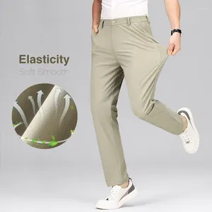 Pantalon pour hommes Summer Casual Ice Silk Business Stretch Stretch polyvalent en fer mâle élastique mâle mince