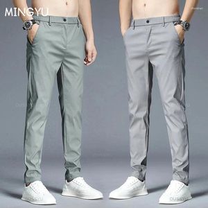 Pantalon masculin d'été décontracté hommes mince slim fit élastique business classique coréen travail panton de coton masculin kaki gris vert38