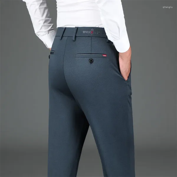 Pantalones para hombres Traje informal de verano pantalones de alta calidad hombres negros grises delgados delgados