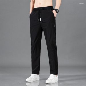 Pantalons pour hommes été décontracté mince doux élasticité à lacets taille couleur unie poche Applique corée gris noir travail pantalon mâle 5XL