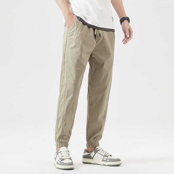 Pantalon Homme Été Coton Et Cheville Mince Confortable Sarouel Cordon Version Coréenne De Couleur Unie Vert Clair