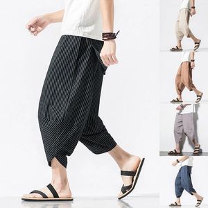 Herenbroek zomer bijgesneden retro gestreepte casual trend groot formaat baggy wide been knickers lading mannen harem plus plus