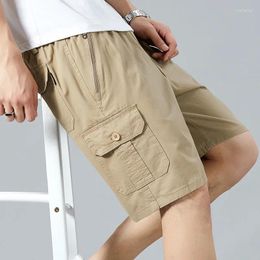 Pantalones para hombres de verano cintura elástica suelta de moda casual de bolsillo longitudes de algodón pantalones cortos de algodón femenino