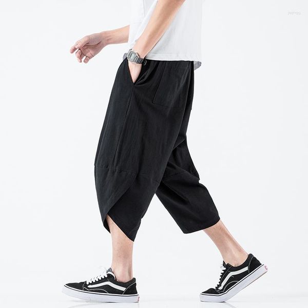 Pantalones de hombre Verano Moda Hombres Algodón 3/4 Pantalones Sueltos por debajo de la rodilla Pierna ancha