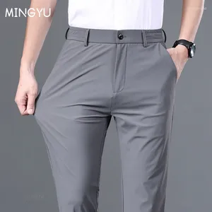 Pantalons pour hommes Été Bon Stretch Pantalon lisse Hommes Business Taille élastique Coréen Classique Mince Noir Gris Bleu Marque Casual Costume Mâle