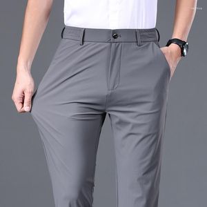 Pantalons pour hommes été bon Stretch pantalons lisses hommes affaires taille élastique coréen classique mince noir gris bleu marque costume décontracté mâle