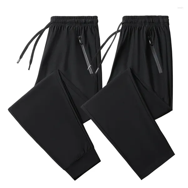 Pantalones para hombres Verano Seda de hielo Casual Elástico Ángulo recto Deportes Tamaño grande Secado rápido