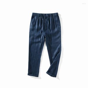 Pantalons pour hommes été japonais décontracté jeunesse coupe ample lin mince respirant pantalons taille élastique