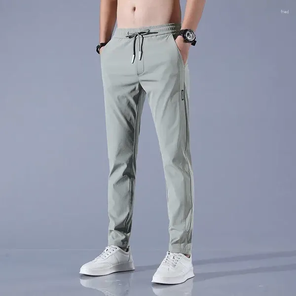 Pantalon d'été pour hommes, édition coréenne, fin, séchage rapide, décontracté, ample, tube droit, soie glacée, costume de sport