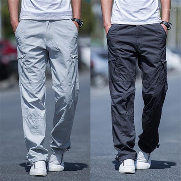 Pantalons pour hommes été coréen droit Cargo automne décontracté ample grande taille pantalon hommes mode multi-poches taille élastique Streetwear