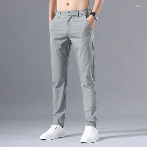 Pantalones para hombres Verano KPOP Estilo de moda Harajuku Slim Fit Pantalones sueltos All Match Thin Casual Botón sólido Pierna recta