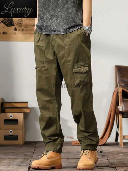 Pantalones de hombre Pantalones cargo ligeros de verano para hombre Pantalones de correr holgados con múltiples bolsillos Pantalones de trabajo largos informales rectos militares de algodón sólido YQ231213