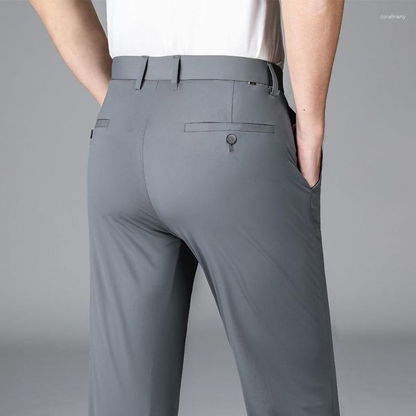 Pantalones ligeros de verano para hombre, novedad de 2023, pantalones clásicos informales de negocios para hombre, elásticos, ajustados, rectos, negro y gris