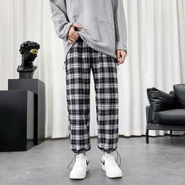 Calças masculinas verão leve xadrez hip hop oversized casual coreano harem sweatpants harajuku moda streetwear jogger y2302