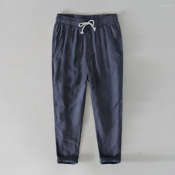 Pantalones de hombre Verano Lino Fibra Cordón Casual Color sólido Respirar Fresco Tobillo Longitud 9 Parte Street Fashion Bottoms Hombres