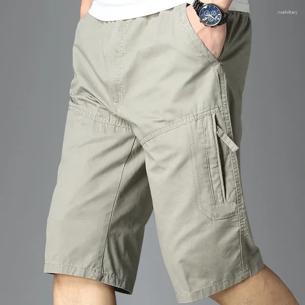 Pantalones para hombres verano suelto casual hechas de algodón puro macho de color sólido de moda de bolsillo longitud de la rodilla de la rodilla del partido pantalones cortos