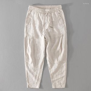 Pantalons pour hommes Été Lâche Lin Décontracté Quotidien Jeunesse Mode Jambe Large Respirant Et Confortable Artistique Recadrée