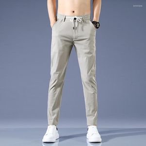 Herenbroek Summer Man's Fashion Casual Khaki Sports Drawstring geplooid Free Lengte Ice Silk Thin 2023 Style Lightweight