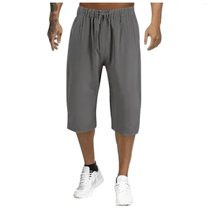 Herenbroeken Zomer Man Casual Kort 3xl Linnen Katoen Hoge taille Bermuda Effen Trekkoord Joggingbroek Blauwe rijbroek met zakken