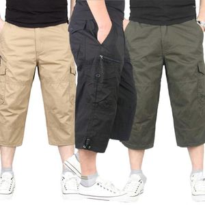 Pantalon homme été décontracté coton Cargo Shorts salopette longue longueur multi-poches culotte militaire Capri mâle recadrée