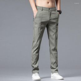 Pantalon d'été pour hommes, jambe droite, décontracté, ample, extensible, polyvalent, couleur unie, mode affaires
