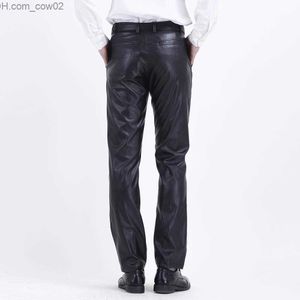 Pantalons pour hommes été hommes d'affaires Slim Fit élastique noir pantalon en cuir artificiel pantalons élastiques pour hommes pantalons en cuir PU brillant crayon pantalon Z230712