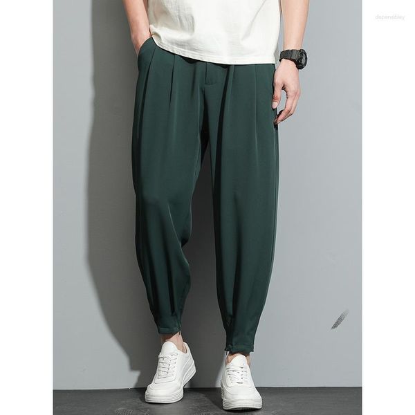 Pantalons pour hommes été hommes mince décontracté Baggy Anti-rides mode coréenne costume glace soie cheville longueur mâle blanc café pantalon