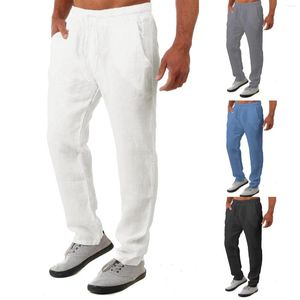 Hommes pantalons été hommes décontracté lin jambes droites taille élastique cordon solide ample survêtement pantalon mâle Hip Hop 2023