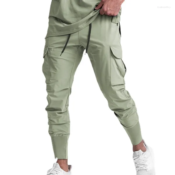 Pantalones para hombres para hombres de verano para hombres delgados de los pantalones rectos de los pantalones rectos de secado de la seda de hielo con múltiples bolsillos Sportswear 3xl