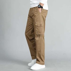 Pantalon masculin pantalon de kaki masculin et taille droite des grandes tailles 5xl poches latérales larges coton pantalon cargo noir travail pantalon mâle d240425