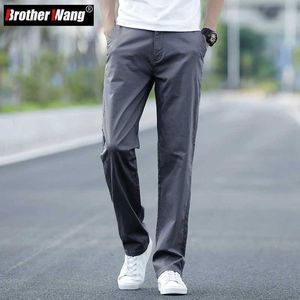 Pantalon masculin masculin mince stretch pantalon décontracté raide commerciale couleur couleur solide gris foncé pantalon de marque kaki plus taille 42 44 y240514