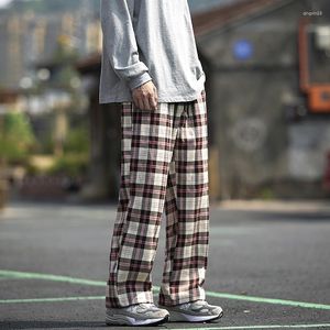 Herenbroek zomer plaid katoen oversized broek Japanse stijlvolle streetwear elastische taille casual dunne rechte check pant