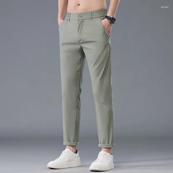 Pantalon masculin d'été sèche rapide simplicité classique mâle raccourci la taille élastique et droite de glace formelle pantalon respirant
