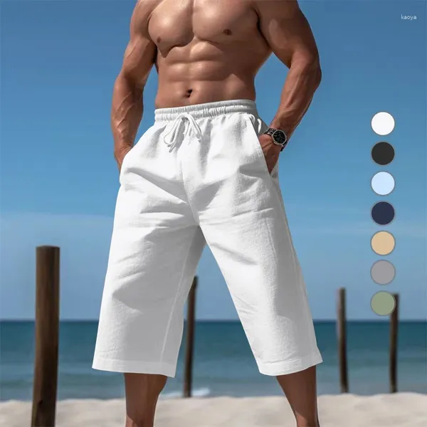 Pantalons pour hommes Vente d'été Europe et États-Unis High Street Hommes Respirant Cool Grande Taille 3/4 Lin Casual Cropped