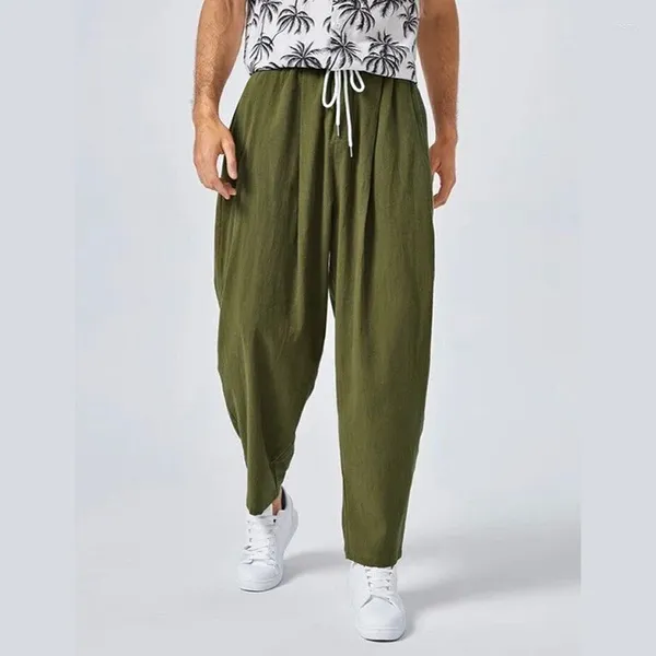 Pantalones para hombres verano sólido de la cintura media deportes casuales de linterna harun pantalones de ropa de hombre