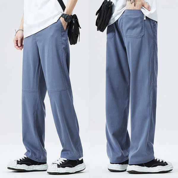 Pantalones para hombres verano pantalones de chándalos heterosexuales tela de lyocell suave diseño avanzado avanzado piernas anchas pantalones holgados de larga tamaño s-4xl