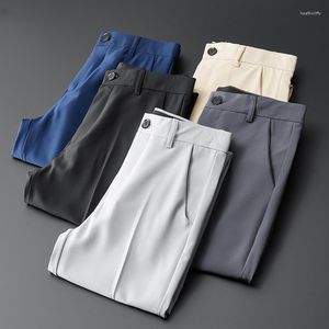 Pantalons pour hommes costume d'été hommes affaires travail cheville longueur pantalon plissé fuselé bureau Style coréen bleu Royal gris mince pantalon mâle