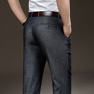 Pantalones para hombres verano fino transpirable cintura alta negocios casual hombres trabajo piernas anchas clásico azul trausers masculino más tamaño 42 230131