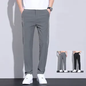 Pantalon masculin d'été mince glace de glace de soie continue noire gris gris régulier en ajustement classique commercial travaillant style coréen plus pantalon