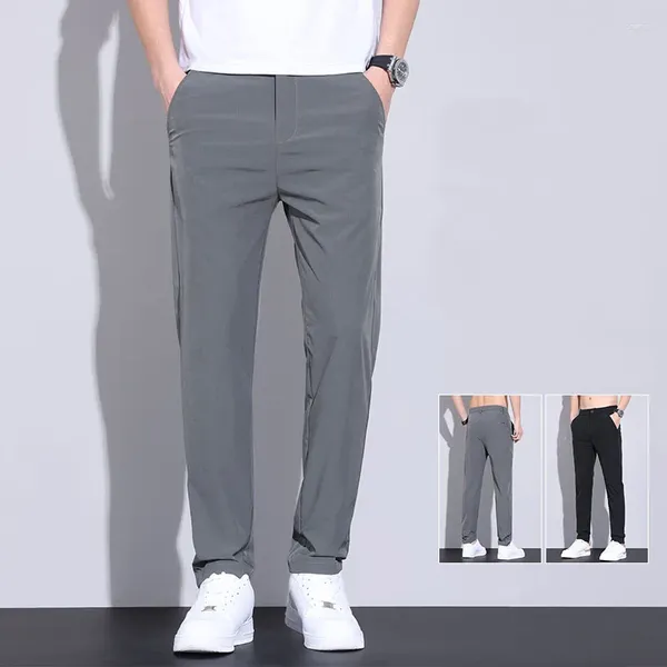 Pantalones para hombres verano delgado de hielo casual seda sólida color gris negro ajuste regular clásico negocio trabajador estilo coreano más pantalones