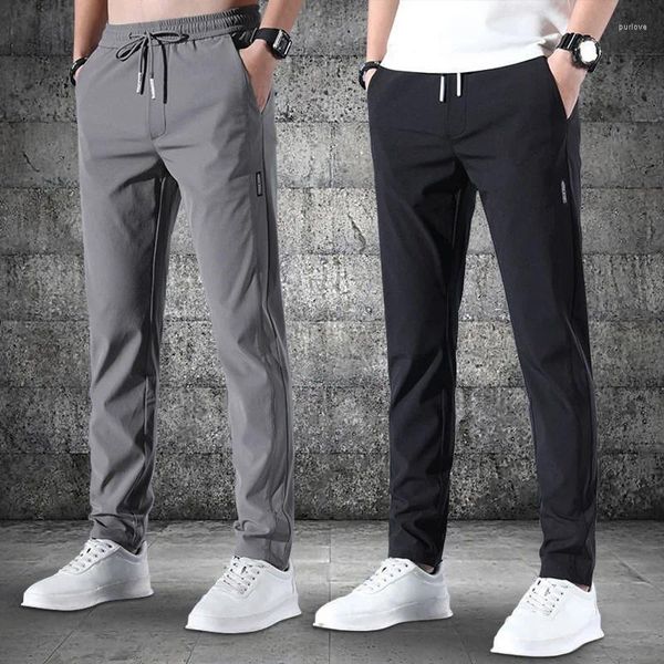 Pantalon masculin Summer Silk Silk Slim pour les jambes droites élastiques Jogging Business Sports Business Casual