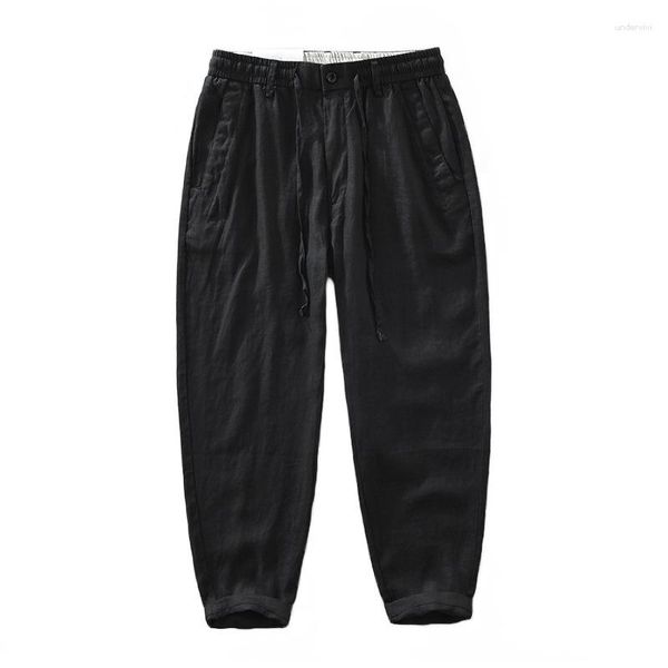 Pantalon masculin d'été mince japonais vintage lin lâche sweet sweetfring élastique taille petits pieds décontractés