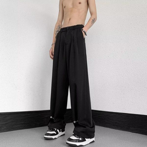 Pantalon d'été mince pour hommes, taille élastique, droite, haut de gamme, drapé, conception de niche, soie glacée, ample, décontracté, streetwear, jambes larges