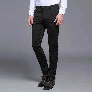 Pantalon masculin Summer Thin New Silk Casual Set Mens High Elastic Business Social Classic Couleur solide Couleur haute taille pantalon Y240514