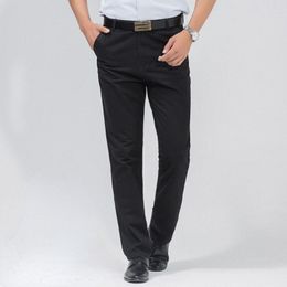 Pantalones de hombre Pantalones finos de verano Otoño Algodón grueso Clásico Sólido Casual Pantalones de cintura alta suaves Oficina de negocios Cargo YYQWSJ