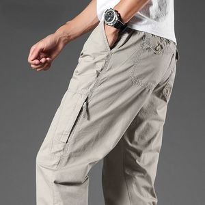 Pantalons pour hommes été minces pur coton pantalons décontractés hommes taille haute pantalons cargo amples en plein air multi-poches droites joggeurs pantalons cargo hommes 230320